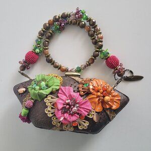 Mary Frances leather Beaded Embellished floral shoulder bag Novelty Small Purse